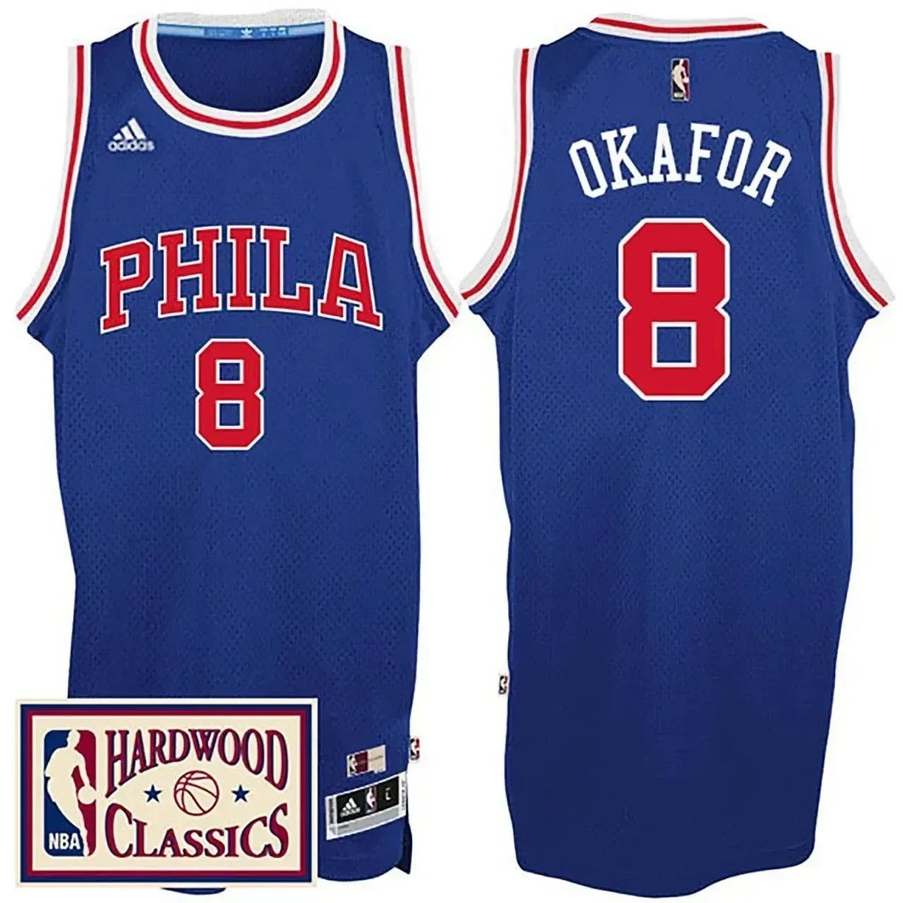 Men's Philadelphia 76ers Jahlil Okafor Hardwood Classics Throwback Royal Jersey Size 8