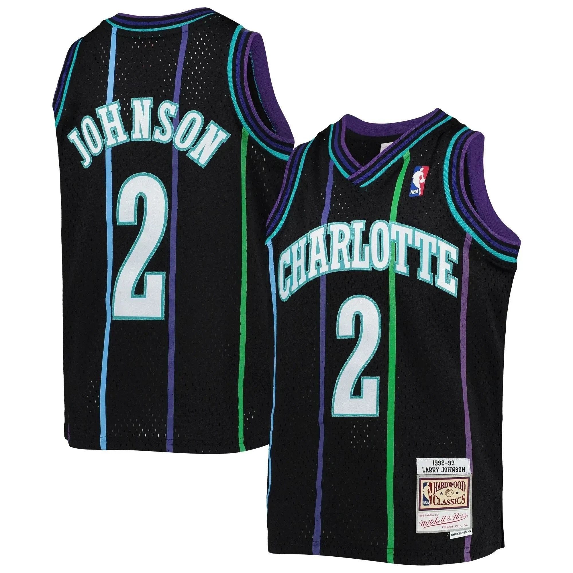 Larry Johnson Charlotte Hornets Mitchell Ness Youth 1992-93 Hardwood Classics Reload Jersey ??Black