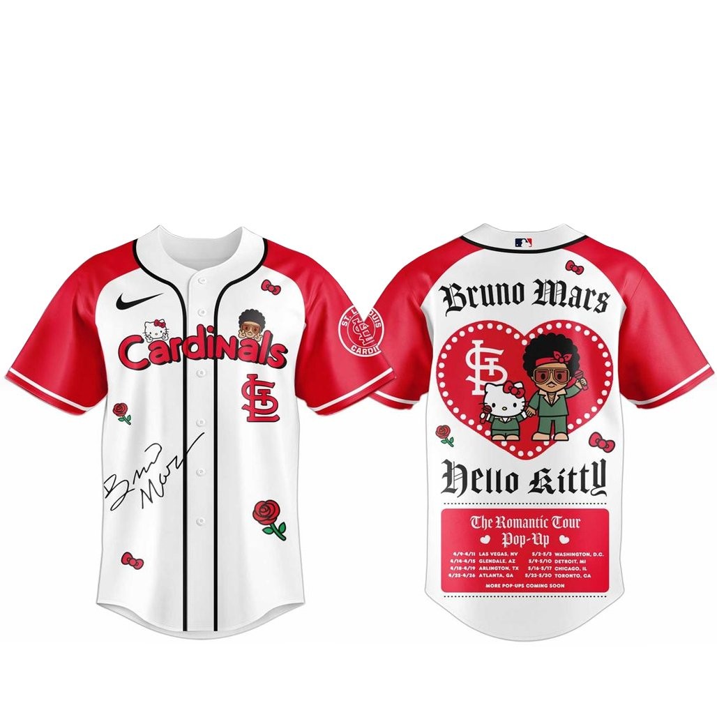 St. Louis Cardinals Bruno Mars x Hello Kitty 2026 The Romantic Tour Baseball Jersey