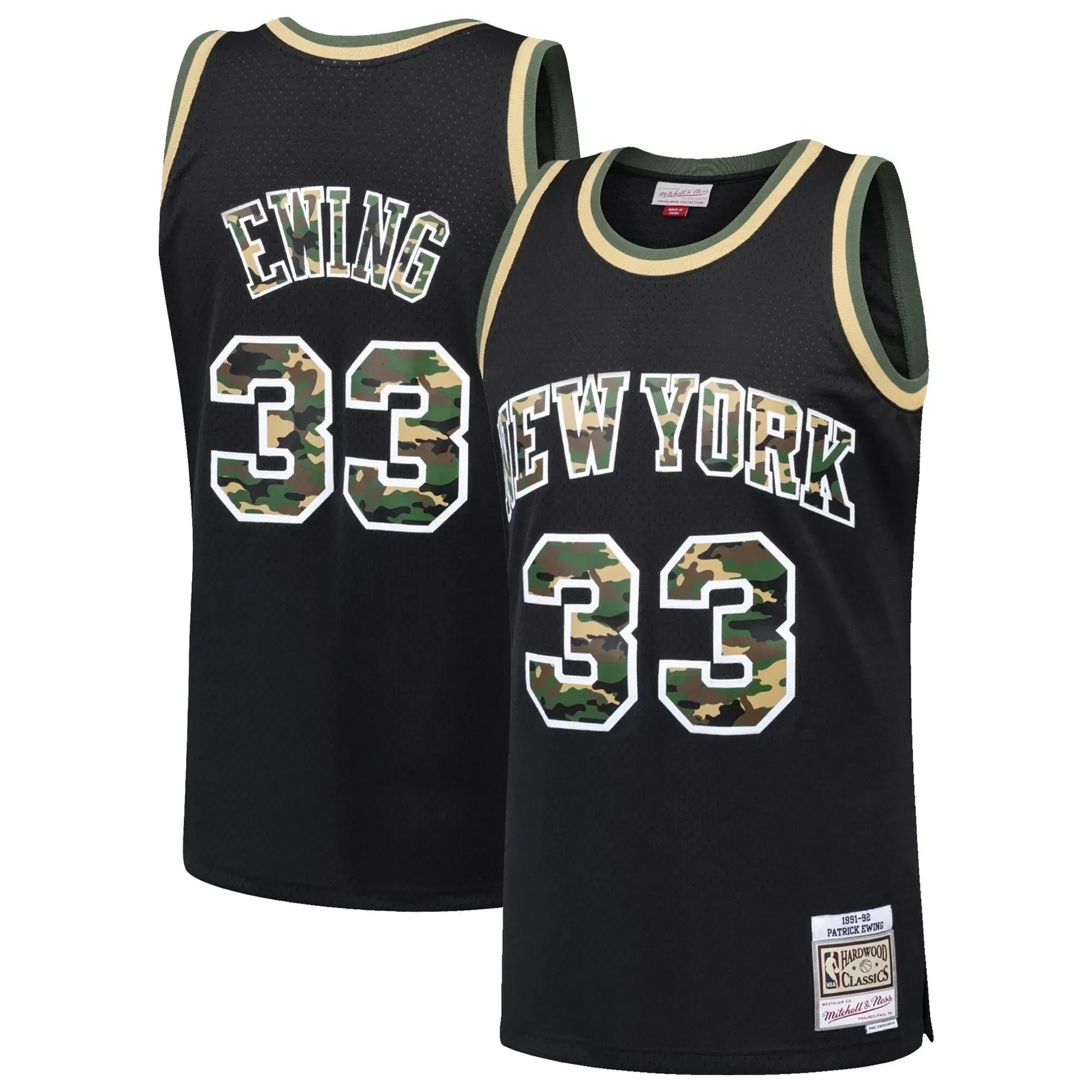 Patrick Ewing New York Knicks Mitchell Ness Straight Fire Camo Swingman Jersey - Black