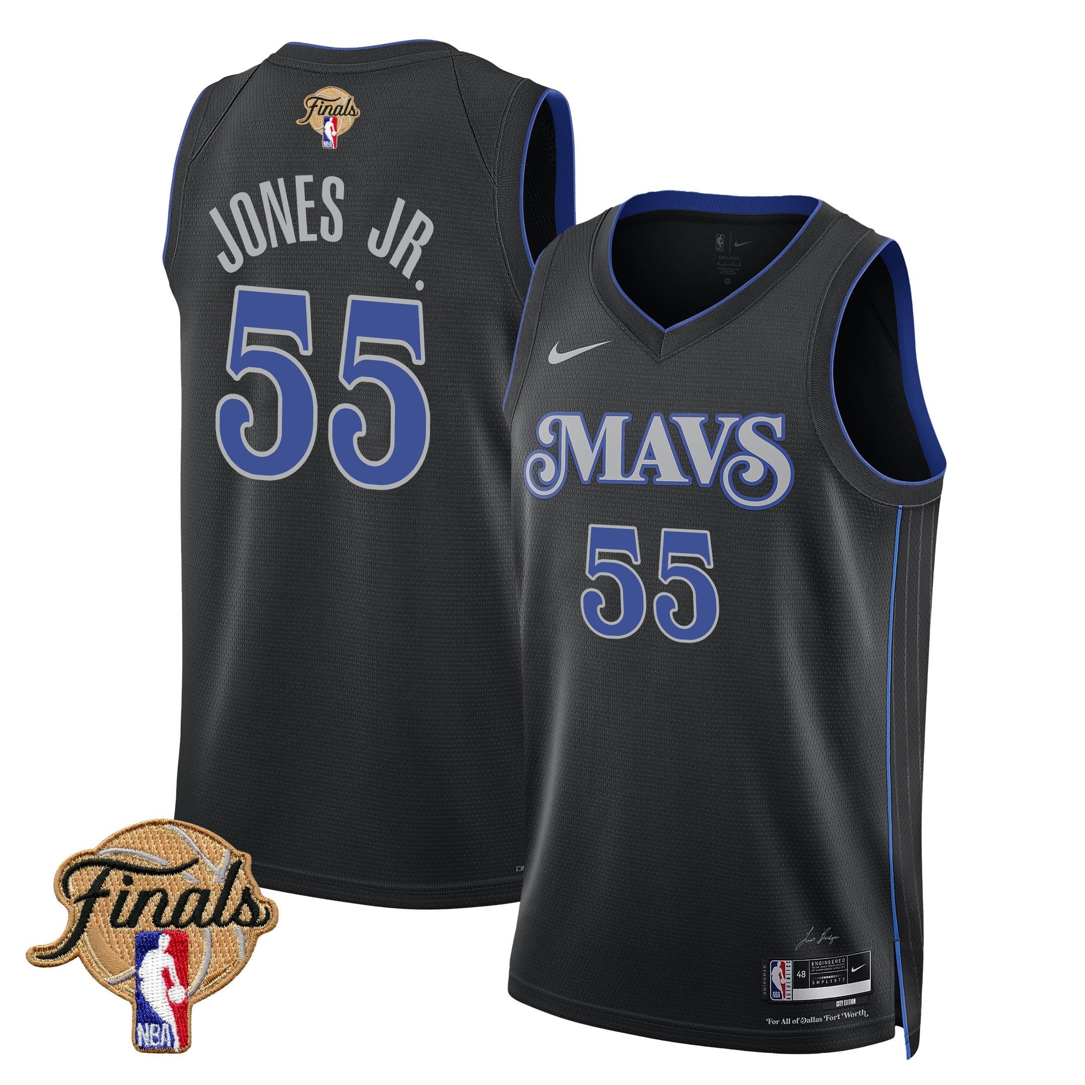 Derrick Jones Jr. 55 Dallas Mavericks 2024 Finals Patch Swingman Jersey City Edition Black