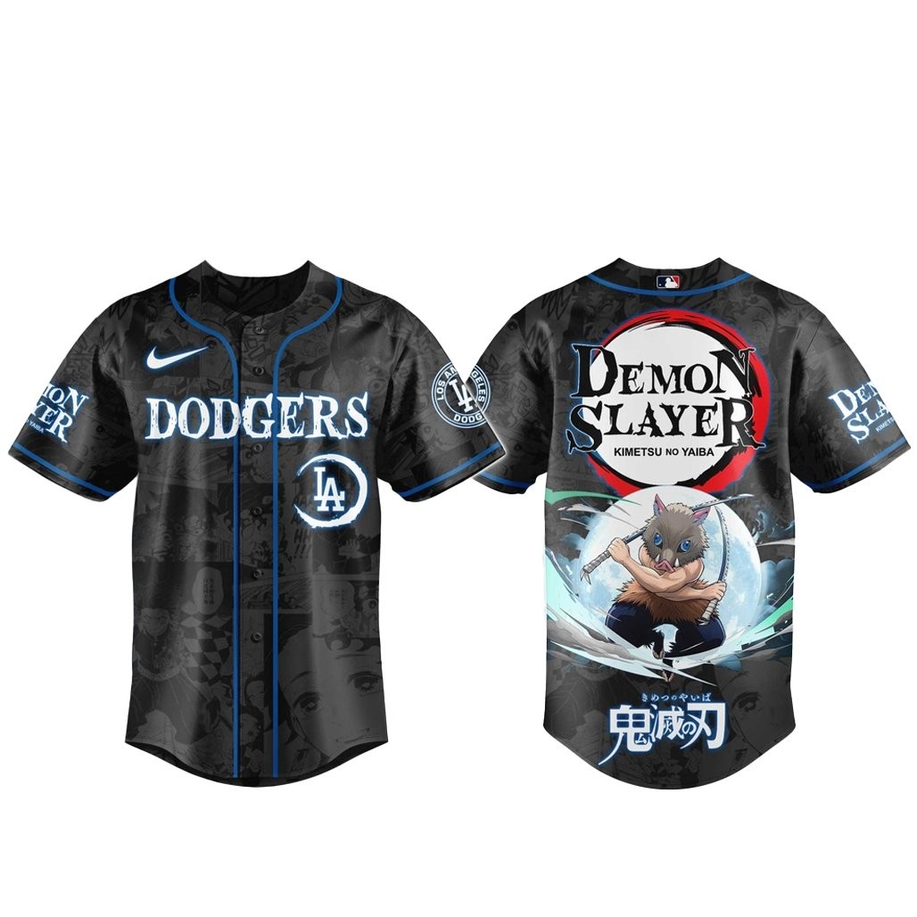 Los Angeles Dodgers x Inosuke Hashibira Demon Slayer Baseball Jersey