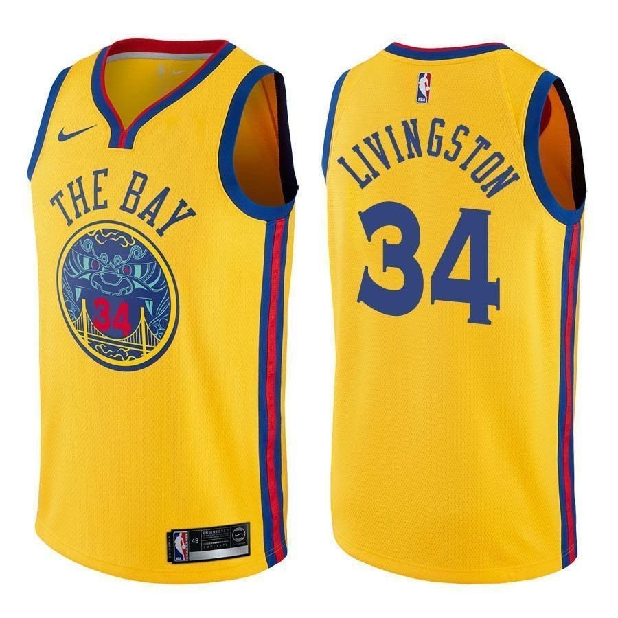 Warriors Male Shaun Livingston 34 City Edition Gold Jersey