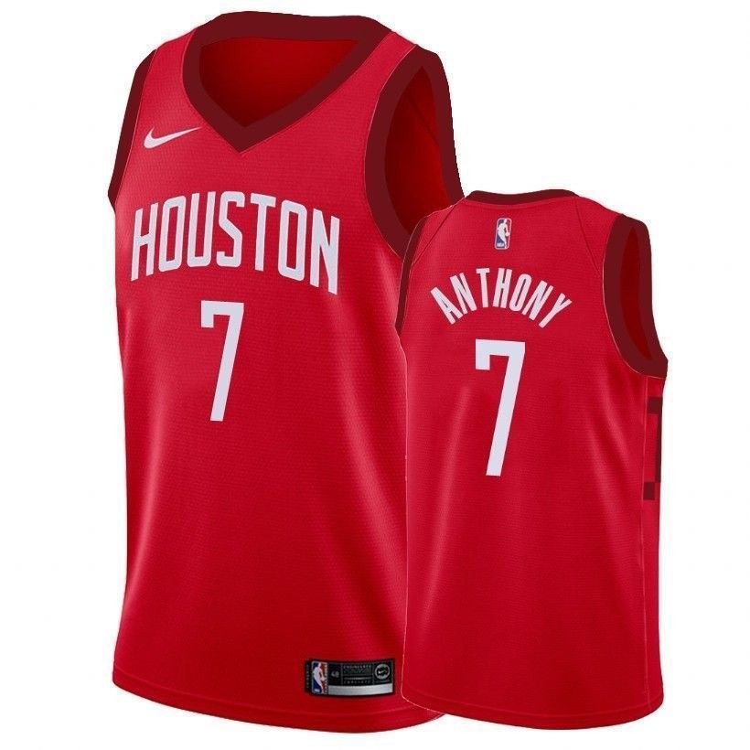 Men's Carmelo Anthony 7 Earned Edition Red Rockets Basketball Jersey