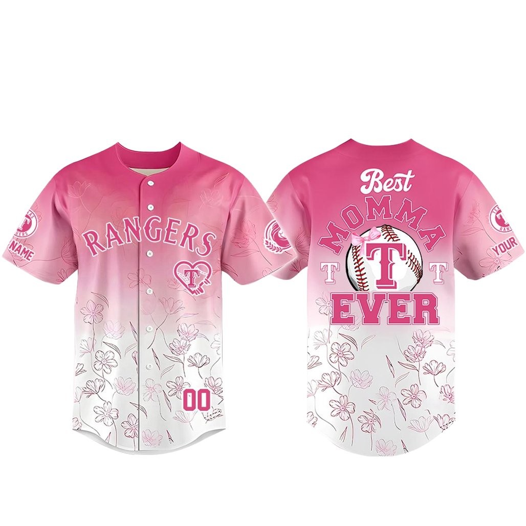 Custom Name and Number Texas Rangers Happy Mother’s Day 2026 Best Momma Ever Baseball Jersey