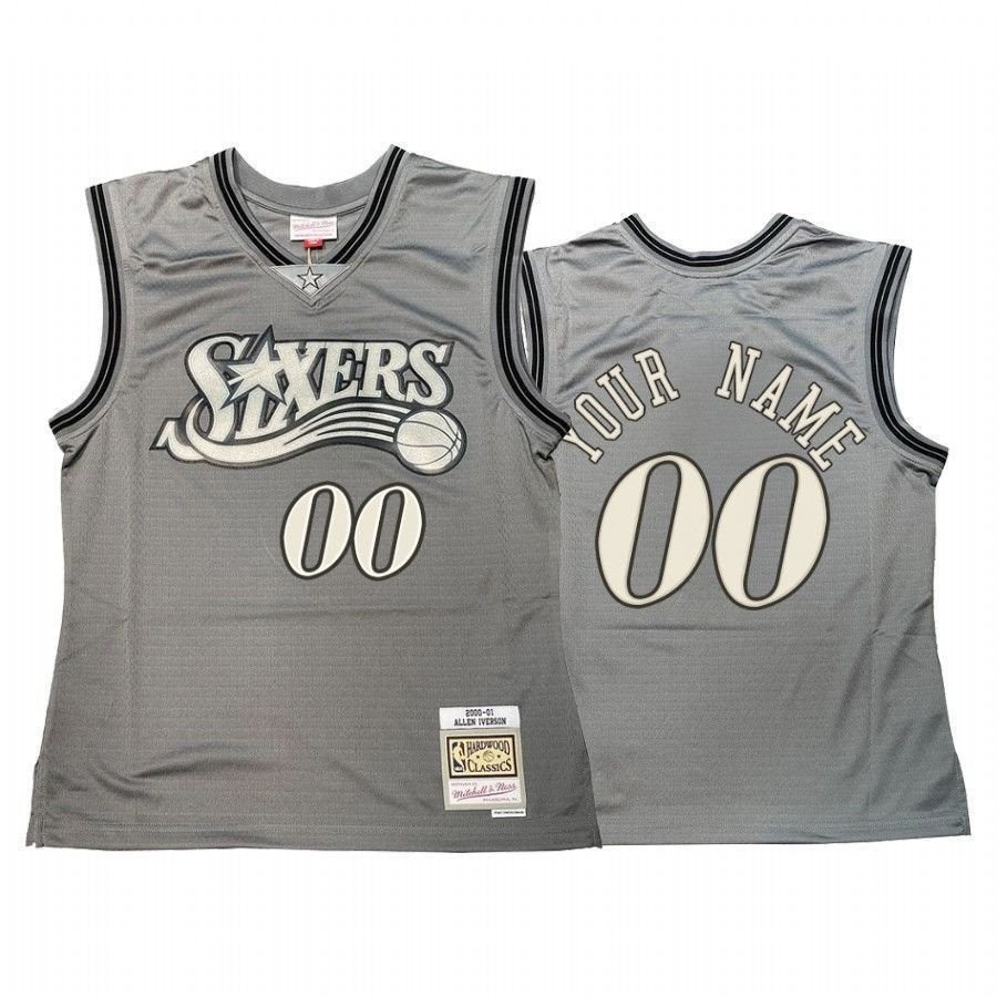 Men's Custom Philadelphia 76ers Hardwood Classics Jersey Gray Multicolor Sizes S-3XL