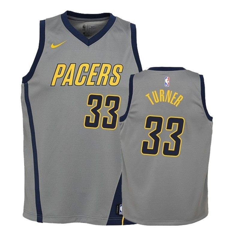 Youth Pacers Myles Turner 33 City Gray Jersey - Unisex Basketball Jersey