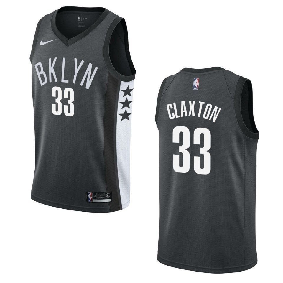 Men's Brooklyn Nets 33 Nicolas Claxton Statement Swingman Jersey - Black