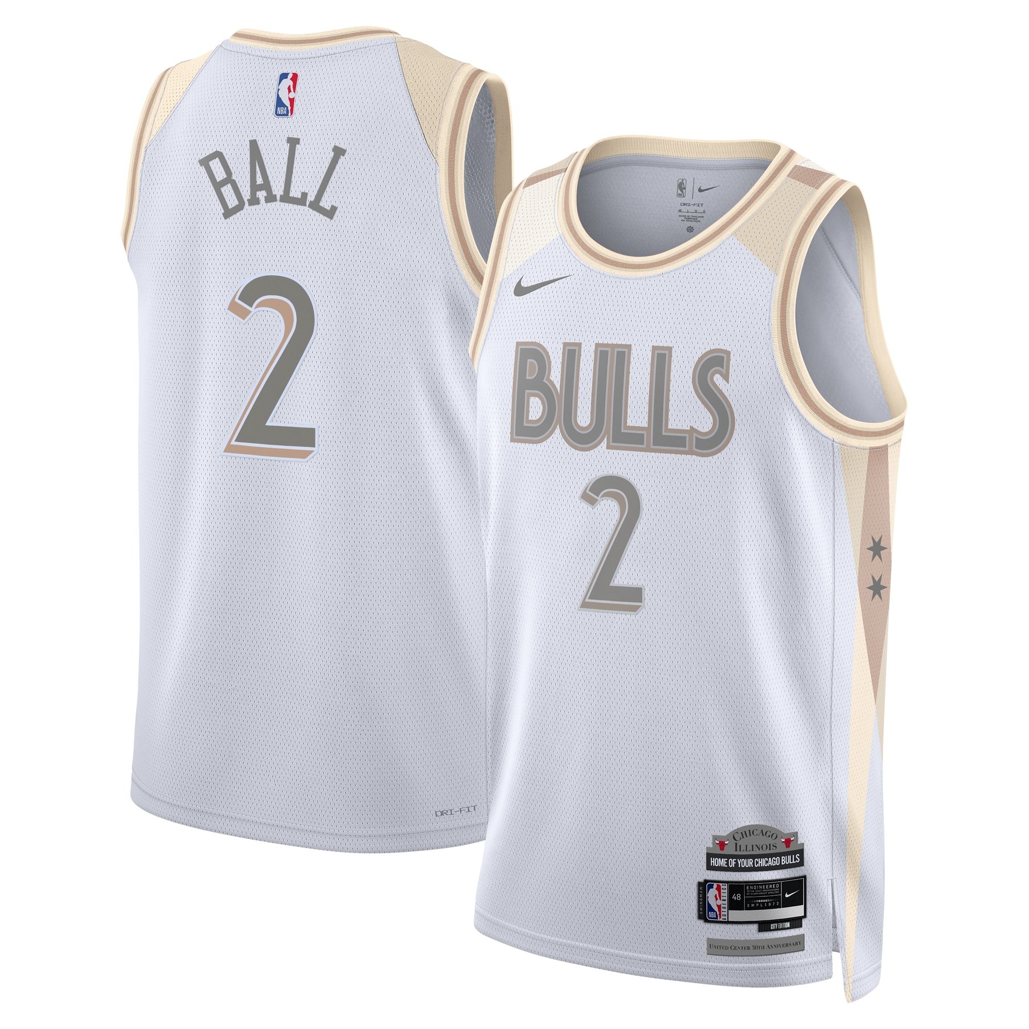 Chicago Bulls City Edition Swingman Jersey 2024 White Lonzo Ball Unisex
