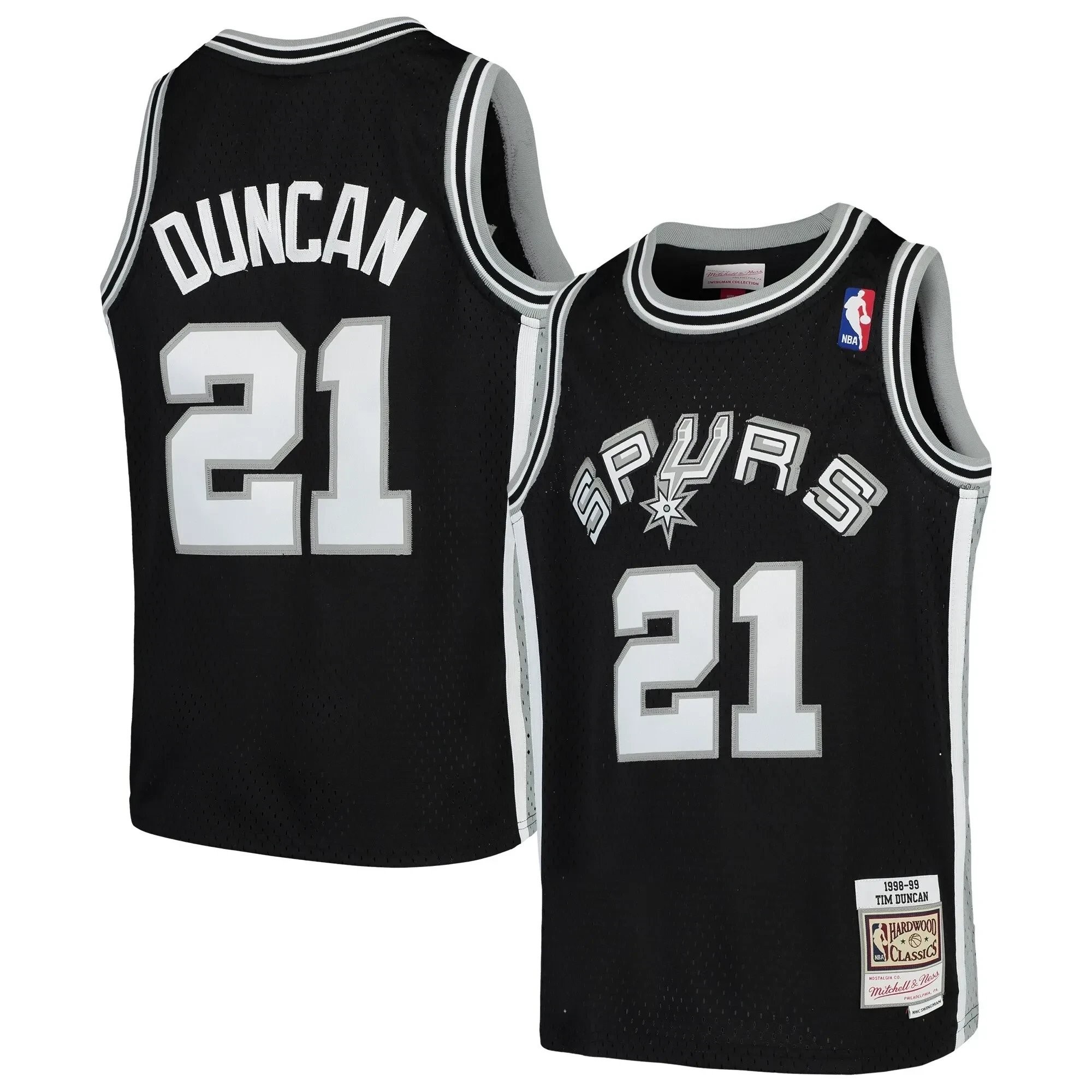 Tim Duncan San Antonio Spurs Mitchell Ness Youth Swingman Throwback Jersey - Black - Image 4