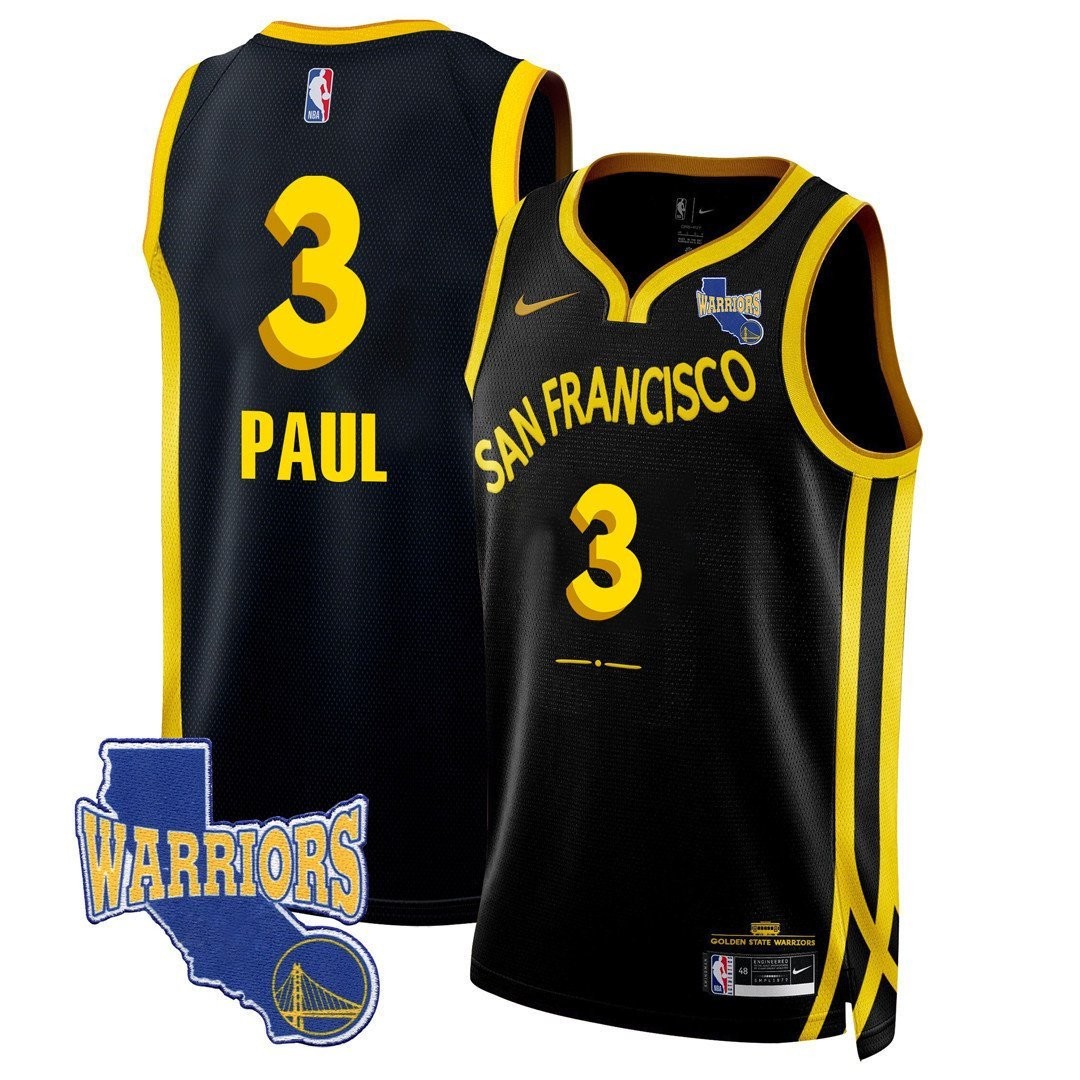 Chris Paul 3 Golden State Warriors California Patch 2023/24 City Edition Swingman Jersey Black
