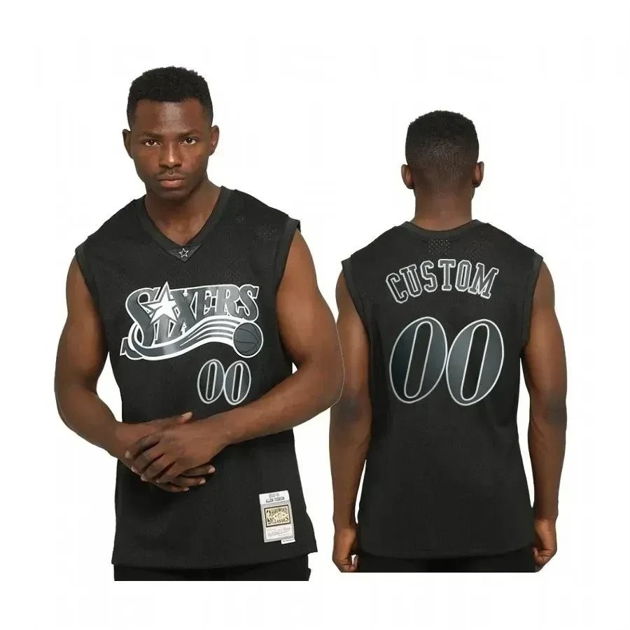 Men's Custom Philadelphia 76ers Hardwood Classics Black Jersey S-3XL