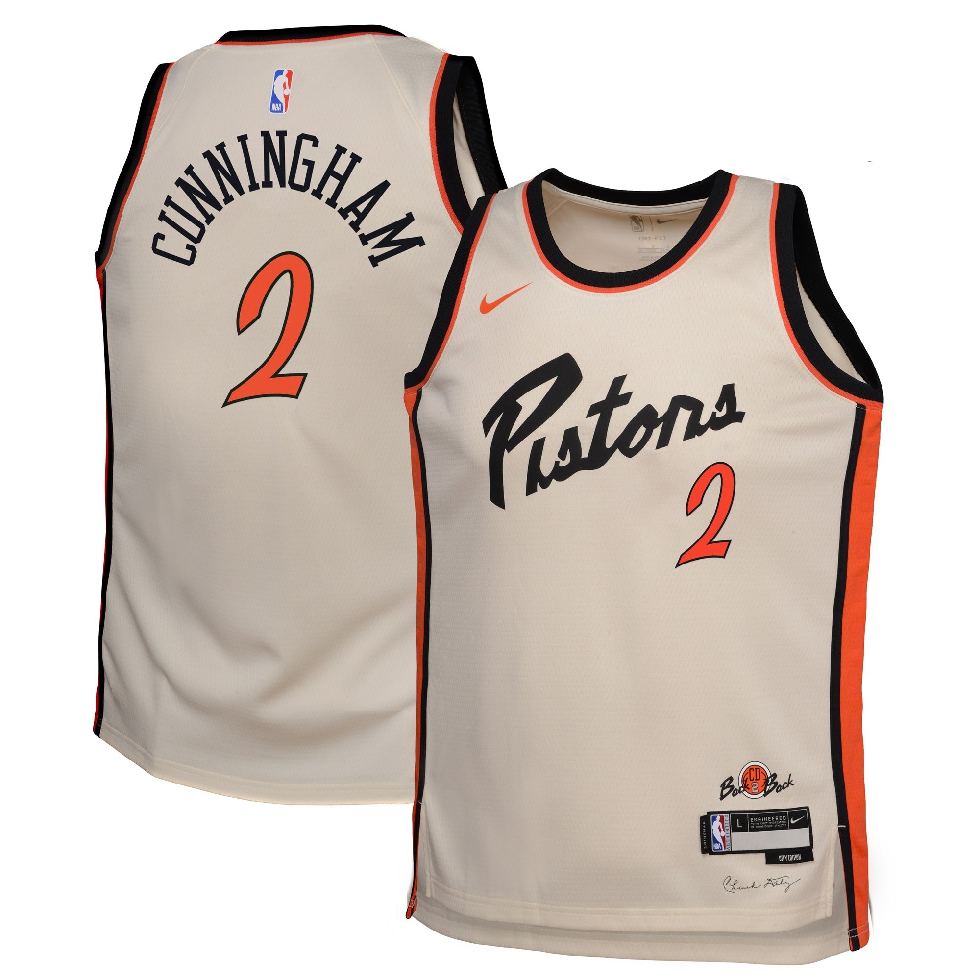 Detroit Pistons 2024 City Edition Swingman Jersey Crema Cade Cunningham Youth S-3XL