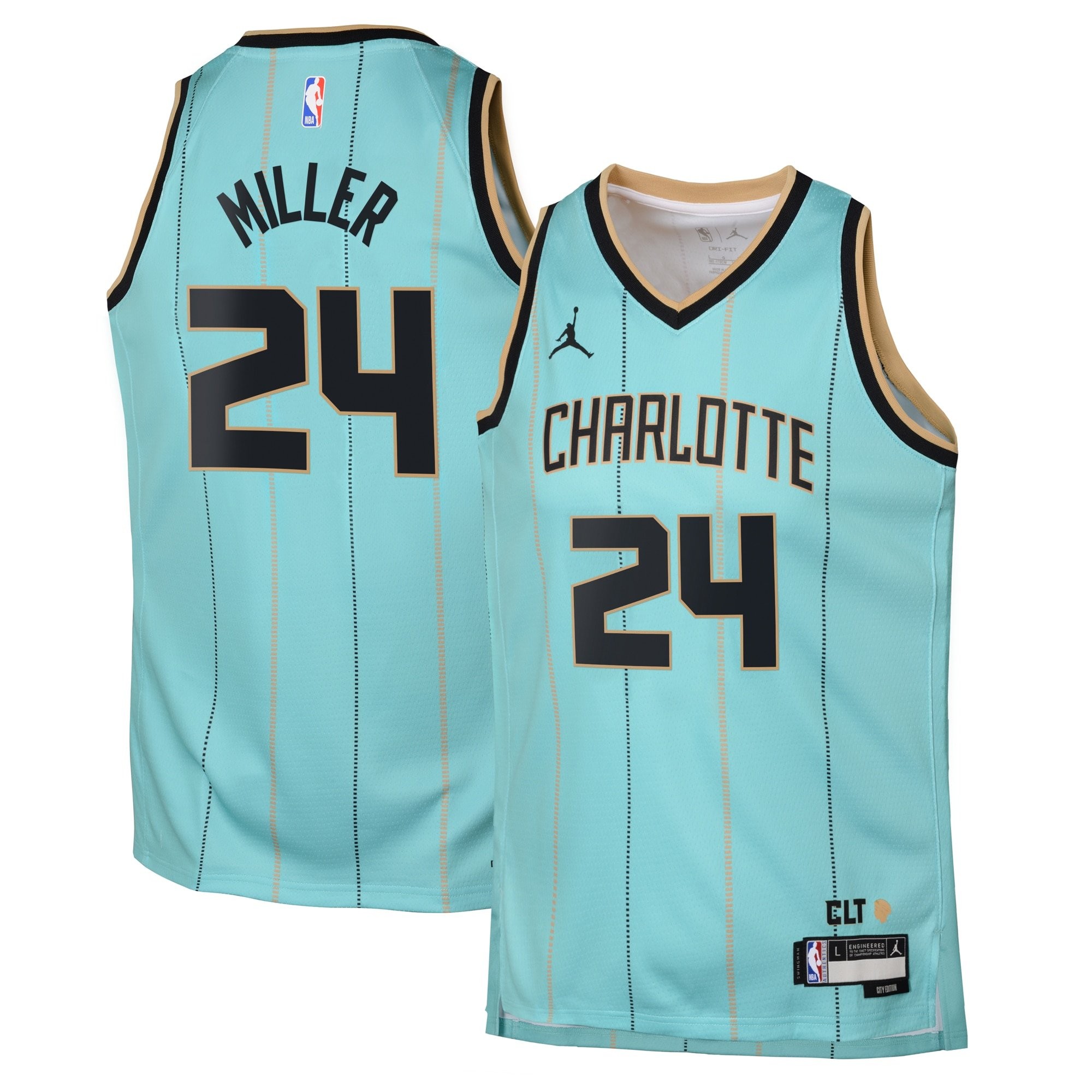 Jordan Brand Charlotte Hornets 2024 City Edition Swingman Jersey Verde Azulado Brandon Miller Youth S-XXL