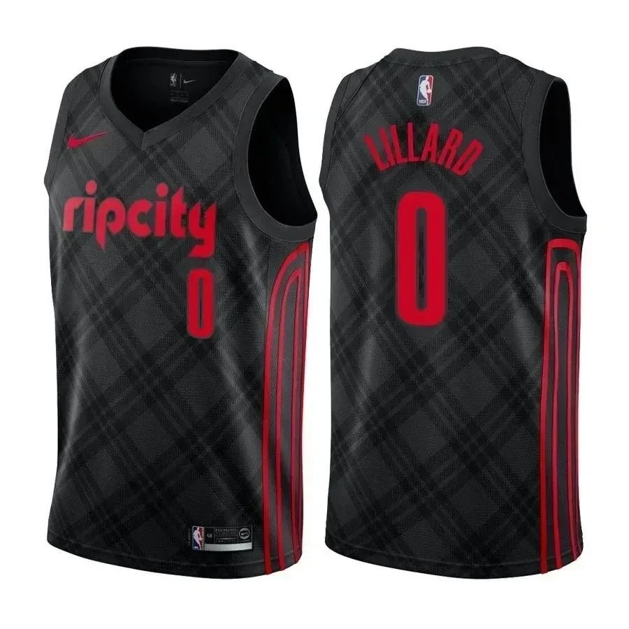 Damian Lillard 0 City Edition Black Men's Blazers Basketball Jersey