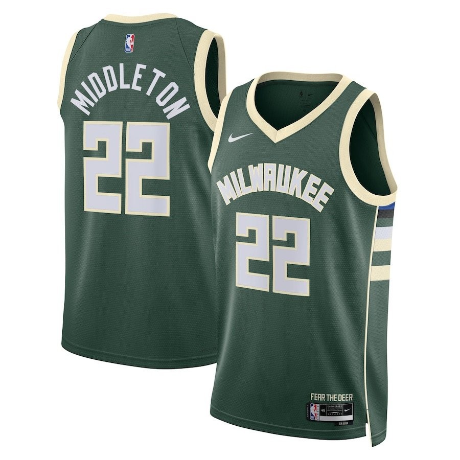 Khris Middleton 22 Milwaukee Bucks Unisex Swingman Jersey Icon Edition Hunter Green