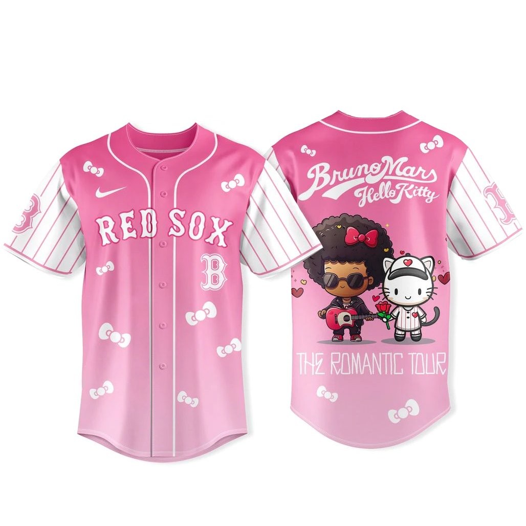 Boston Red Sox x Bruno Mars x Hello Kitty 20226 Pink Baseball Jersey