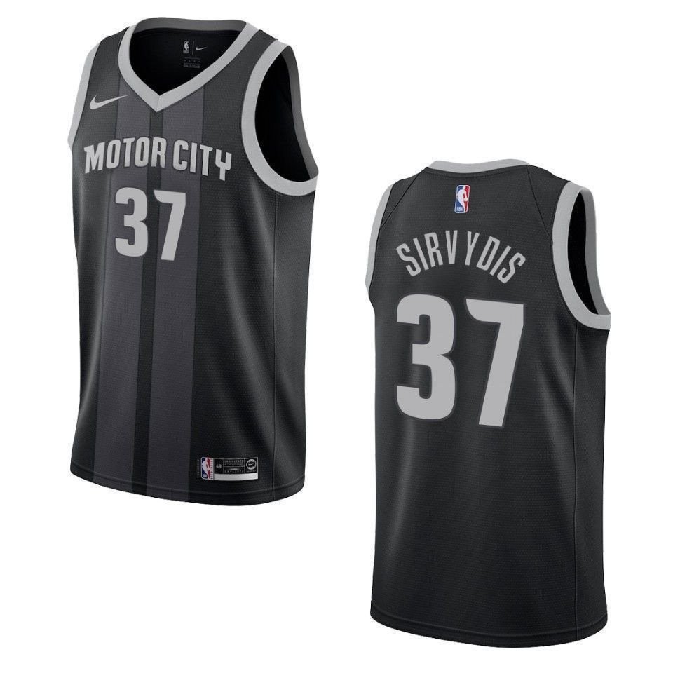 Men's Detroit Pistons 37 Deividas Sirvydis City Swingman Jersey Black