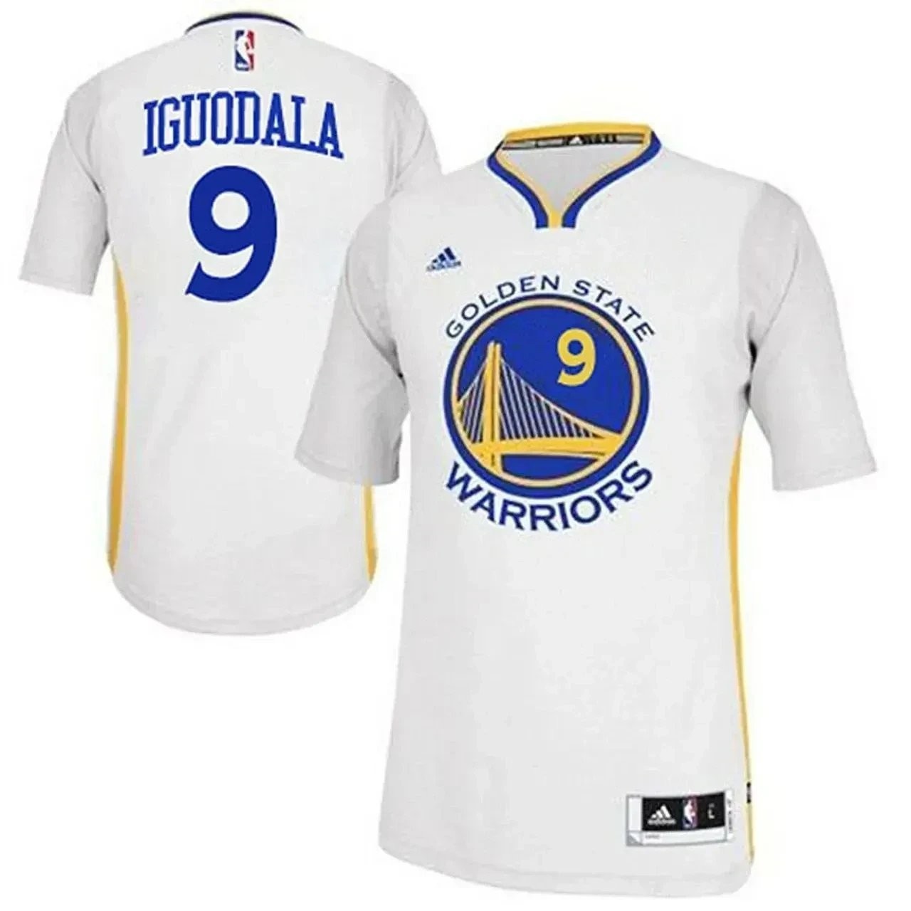 Men's Andre Iguodala Golden State Warriors #9 2014-15 Swingman White Jersey with Sleeves