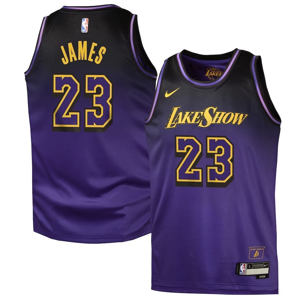 LeBron James 23 Los Angeles Lakers Youth City Edition Purple Swingman Jersey