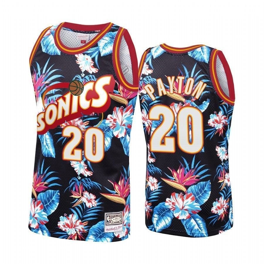 Men's Seattle Supersonics Gary Payton 20 Floral Fashion Jersey Multicolor