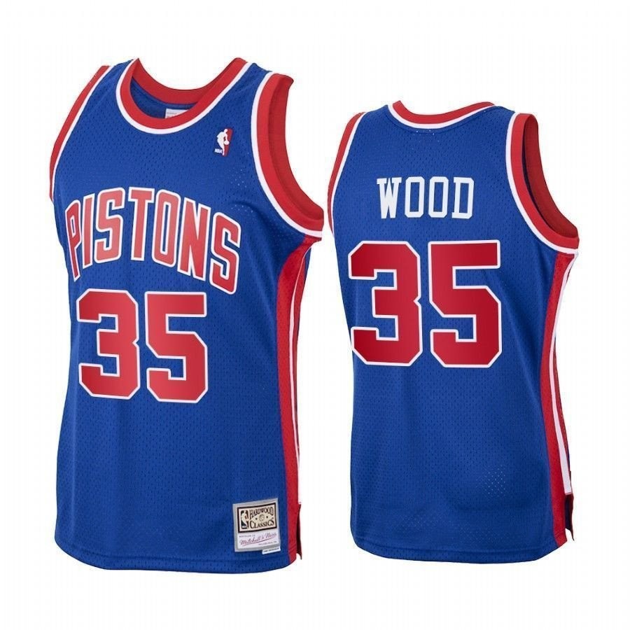 Men's Christian Wood 35 Detroit Pistons Royal Hardwood Classics Jersey