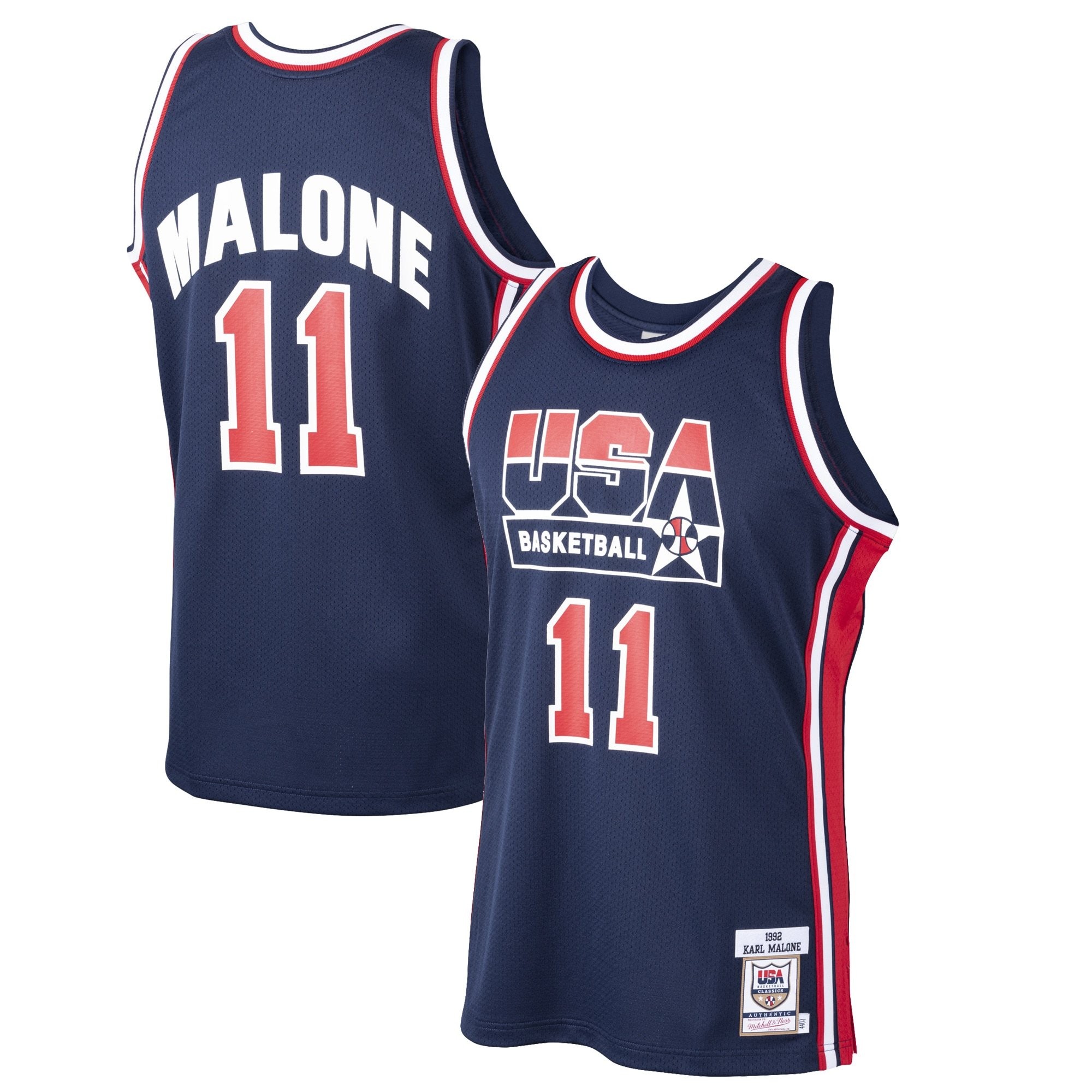Men's Mitchell & Ness Karl Malone Navy USA Basketball Home 1992 Dream Team Jersey