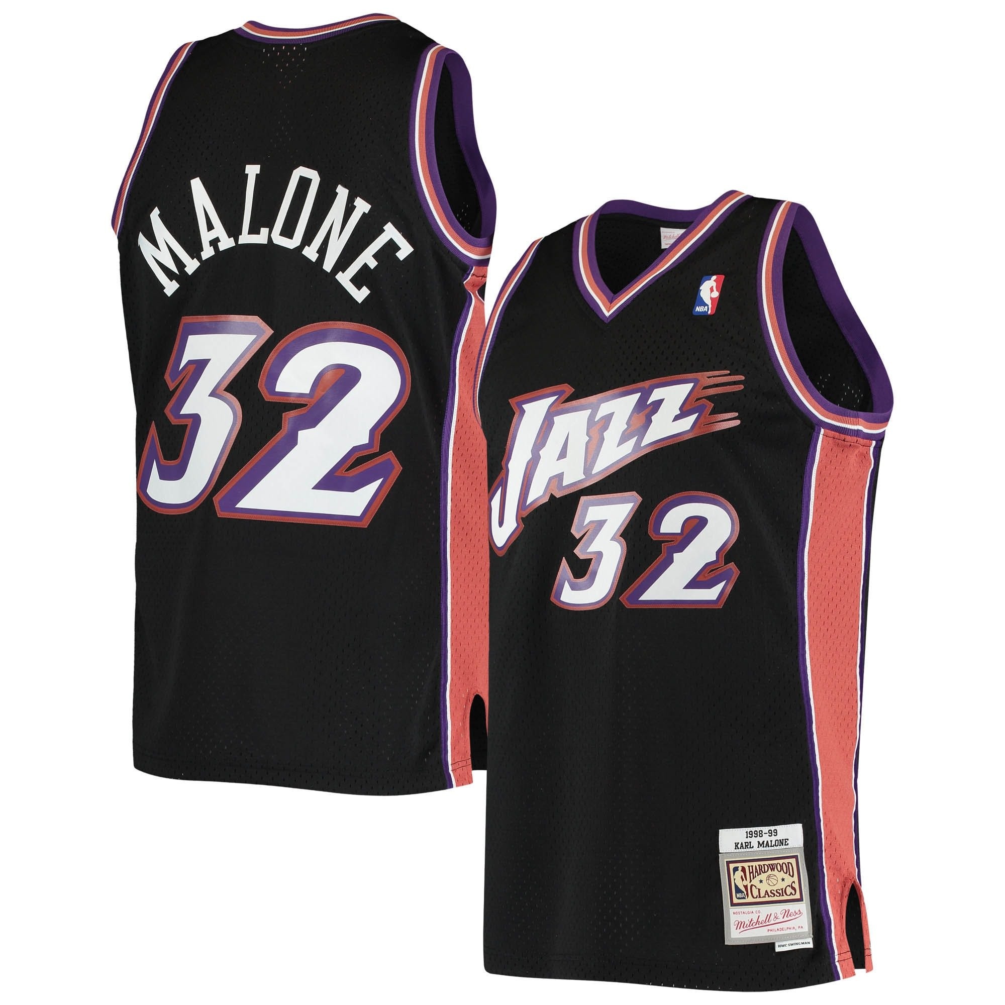 Men's Mitchell & Ness Karl Malone Black Utah Jazz 1998-99 Hardwood Classics Swingman Jersey