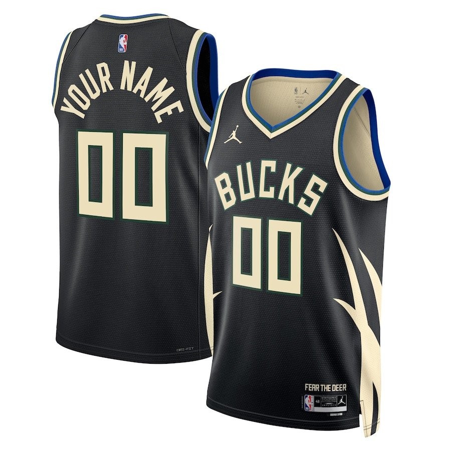 Milwaukee Bucks 2023/24 Statement Swingman Custom Men Jersey Black Multicolor