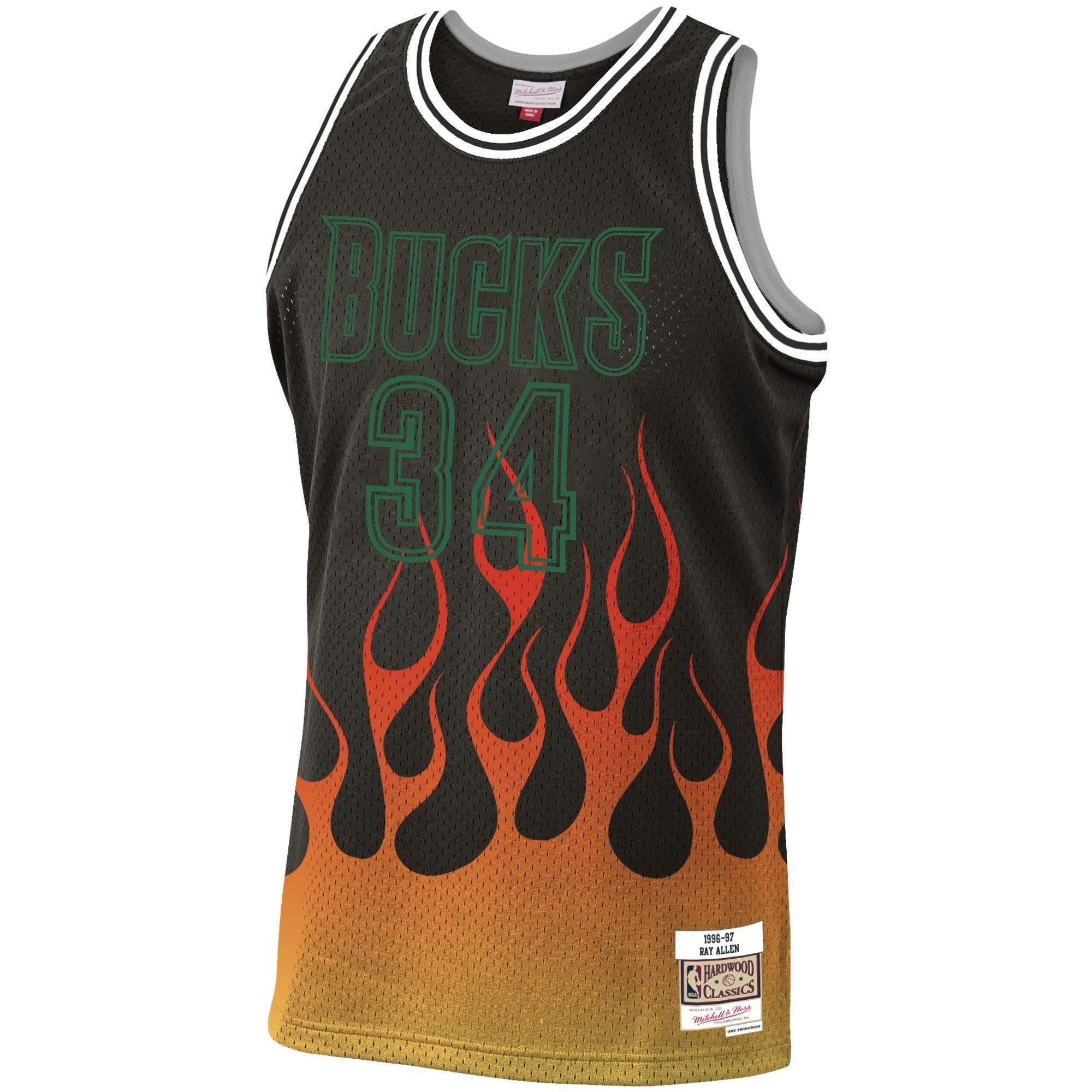 Ray Allen Milwaukee Bucks Mitchell Ness 1996-97 Hardwood Classics Flames Swingman Jersey ??Black - Image 5