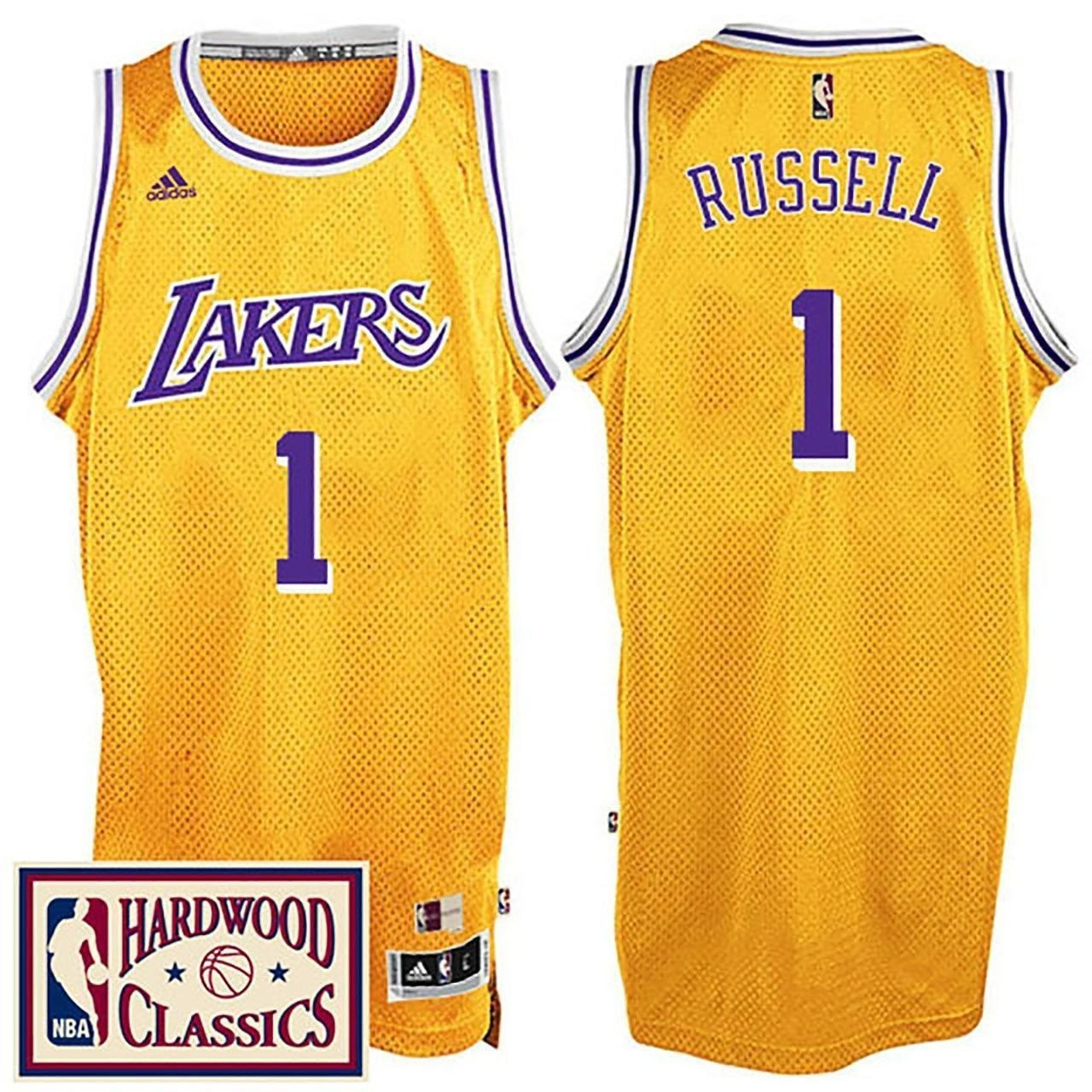 Men's Los Angeles Lakers Hardwood Classics Gold Throwback Jersey D'Angelo Russell 2016-17