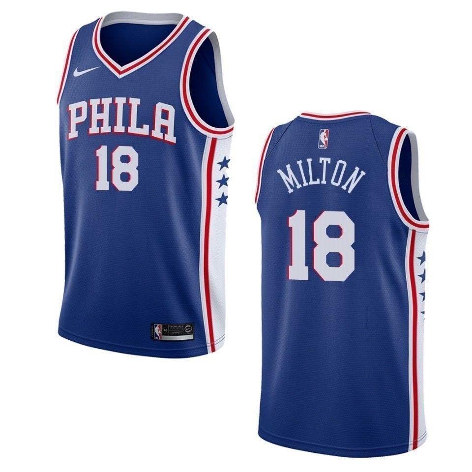 Men's Philadelphia 76ers 18 Shake Milton Icon Swingman Jersey Blue