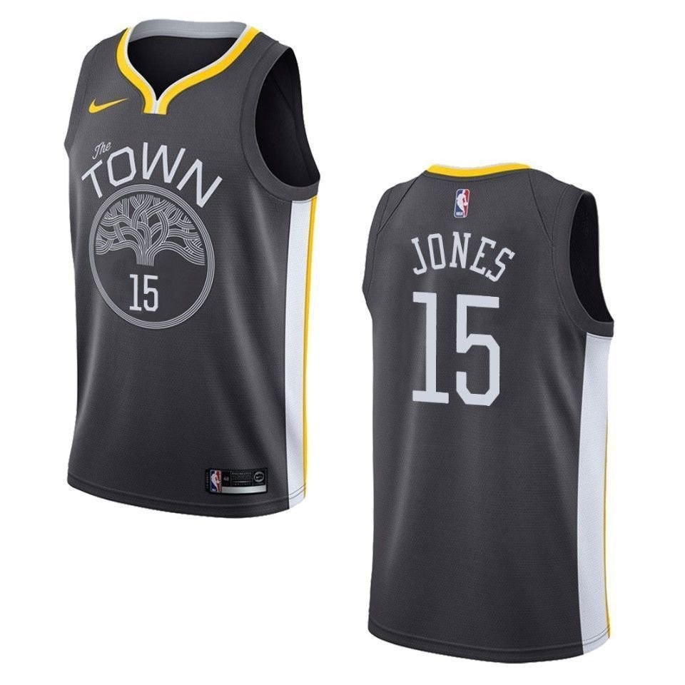 Men's Golden State Warriors 15 Damian Jones Statement Swingman Jersey - Black