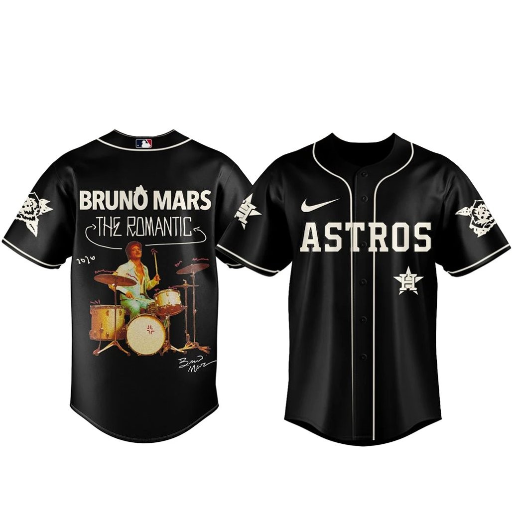 Houston Astros x Bruno Mars The Romantic Tour 2026 Black Baseball Jersey