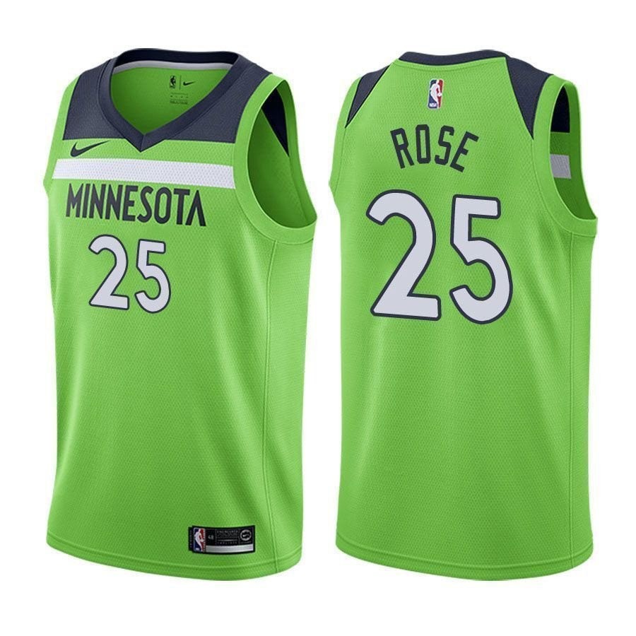 Men's Timberwolves Male Derrick Rose 25 Statet Green Jersey