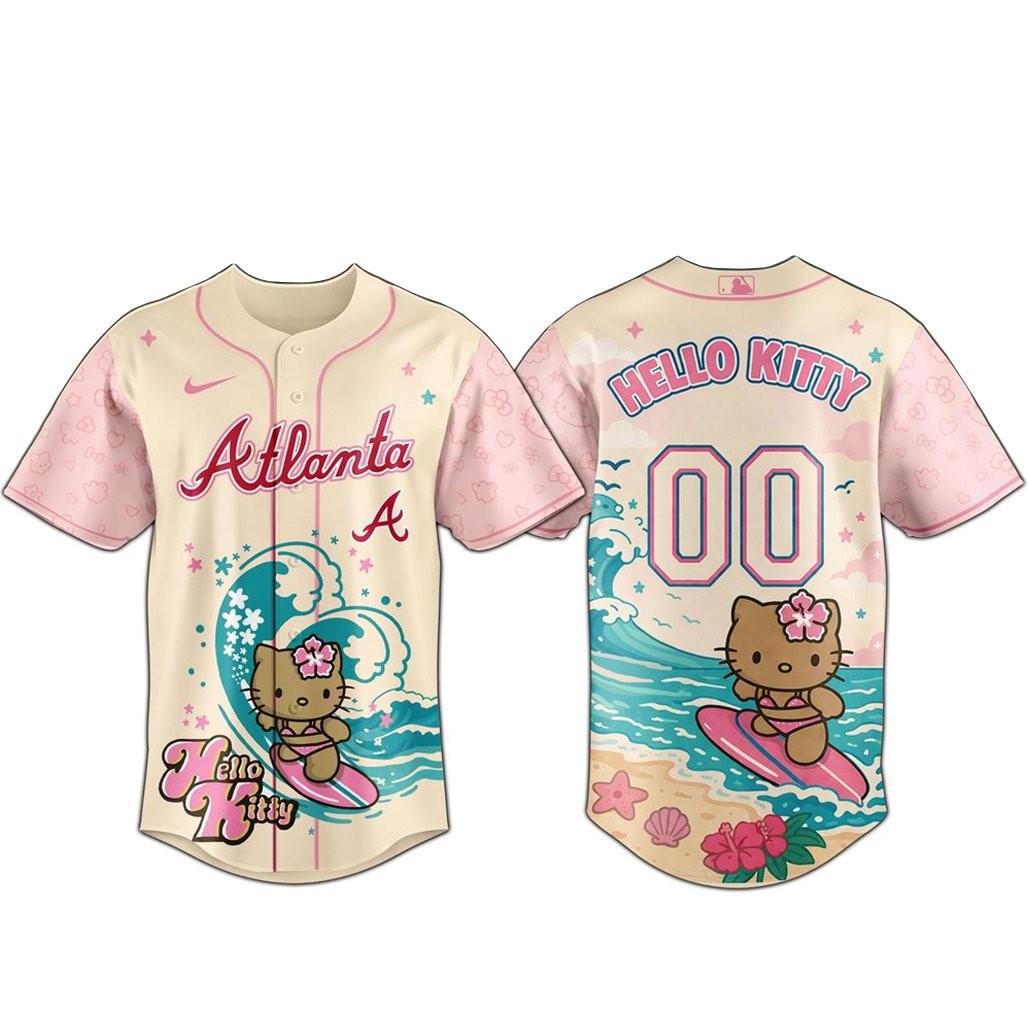 Custom Name and Number Atlanta Braves x Hello Kitty Surfing Kawaii Summer 2026 Baseball Jersey