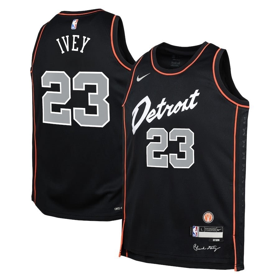 Jaden Ivey 23 Detroit Pistons 2023/24 City Edition Swingman Youth Jersey Black