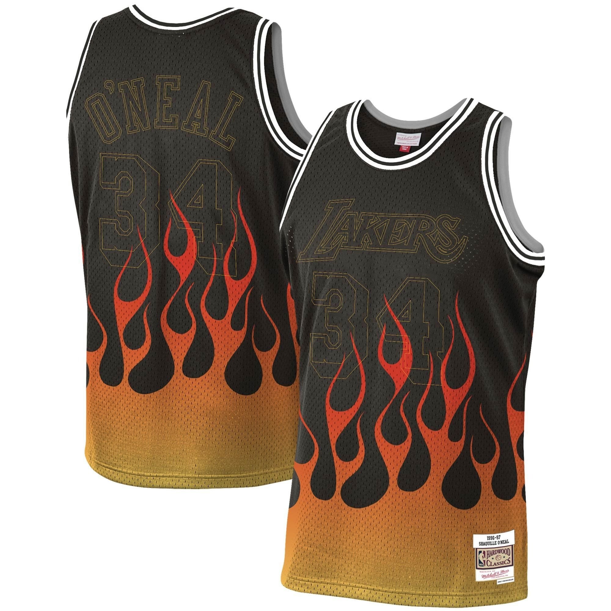 Shaquille O'neal Los Angeles Lakers Mitchell Ness 1996-97 Hardwood Classics Flames Swingman Jersey ??Black