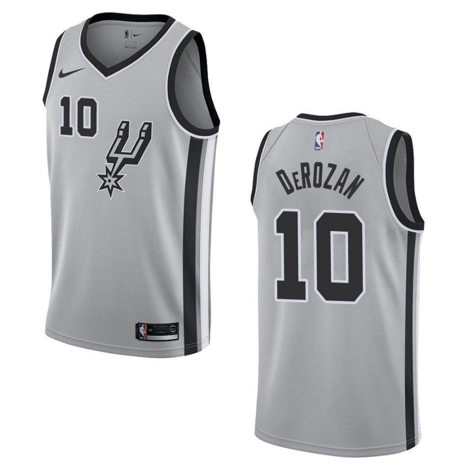 Men's San Antonio Spurs 10 Demar Derozan Statement Swingman Jersey - Silver