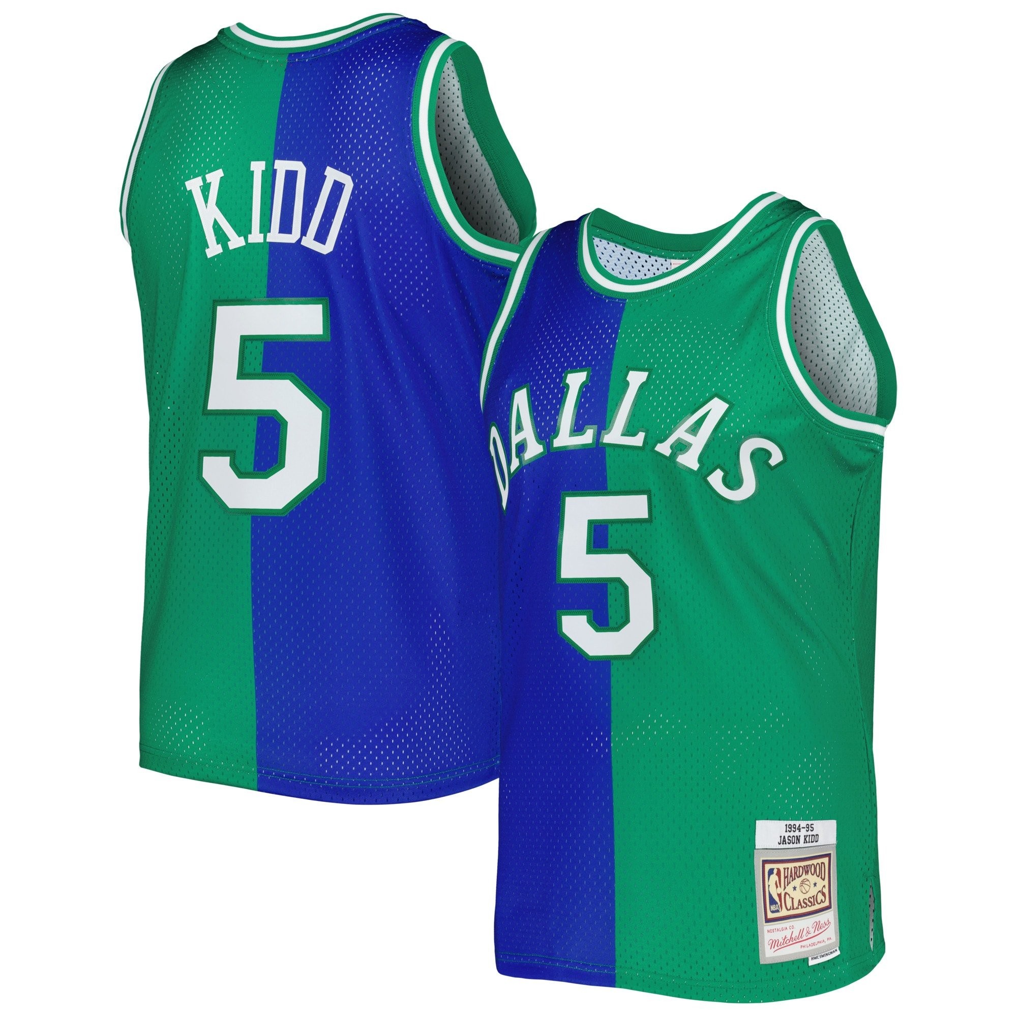 Men's Mitchell & Ness Jason Kidd Blue Green Dallas Mavericks 1994/95 Split Swingman Jersey