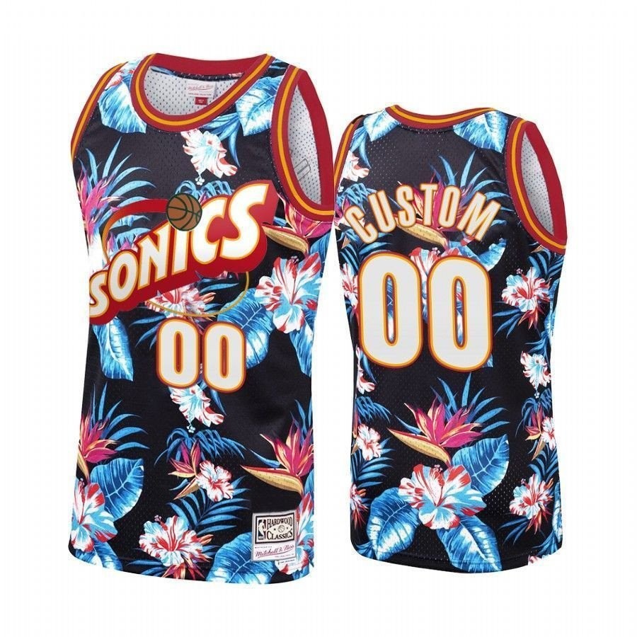 Men's Seattle Supersonics Custom 00 Floral Fashion Jersey Multicolor S-3XL