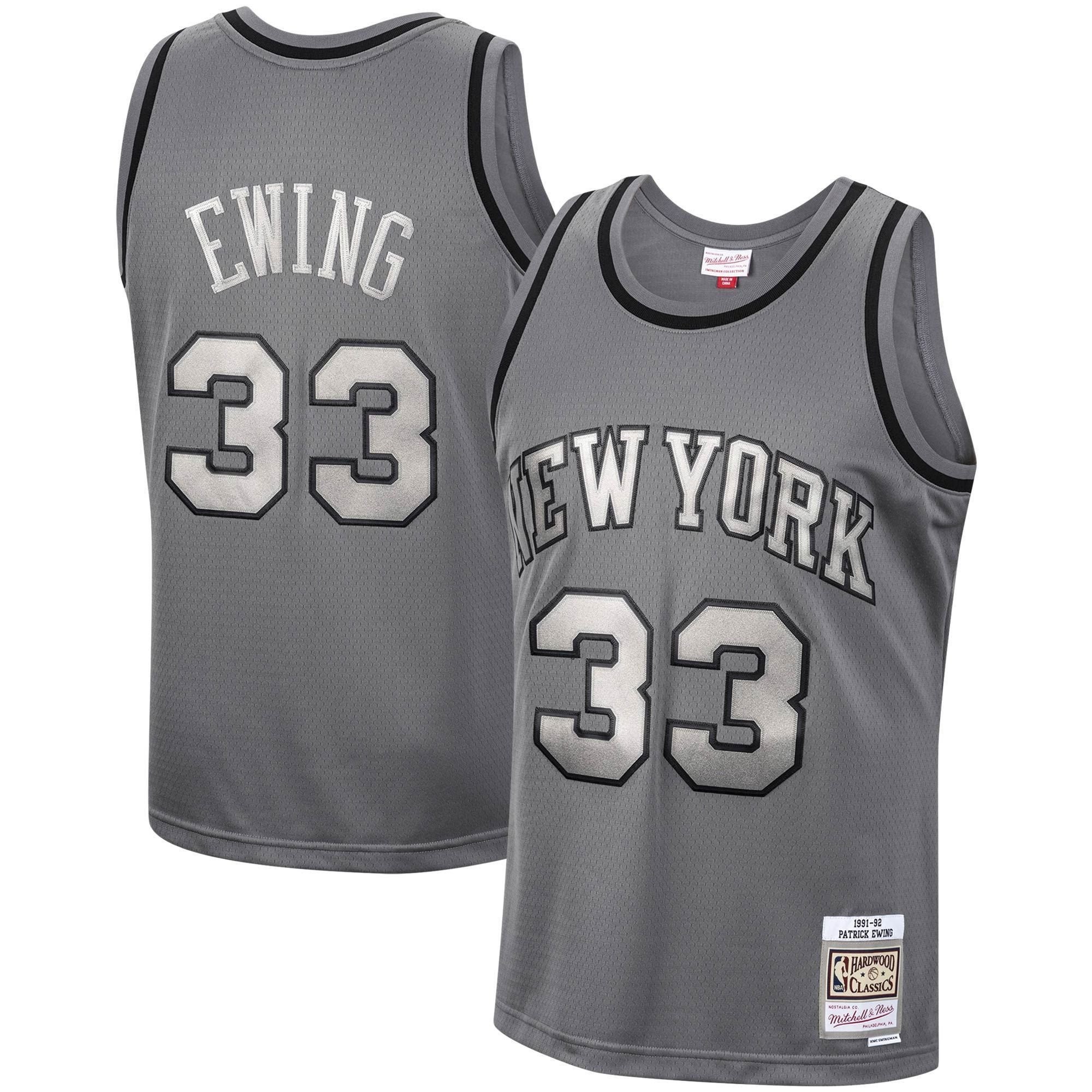 Patrick Ewing New York Knicks Mitchell Ness Hardwood Classics Retired Player 1991/92 Metal Works Swingman Jersey ??Charcoal