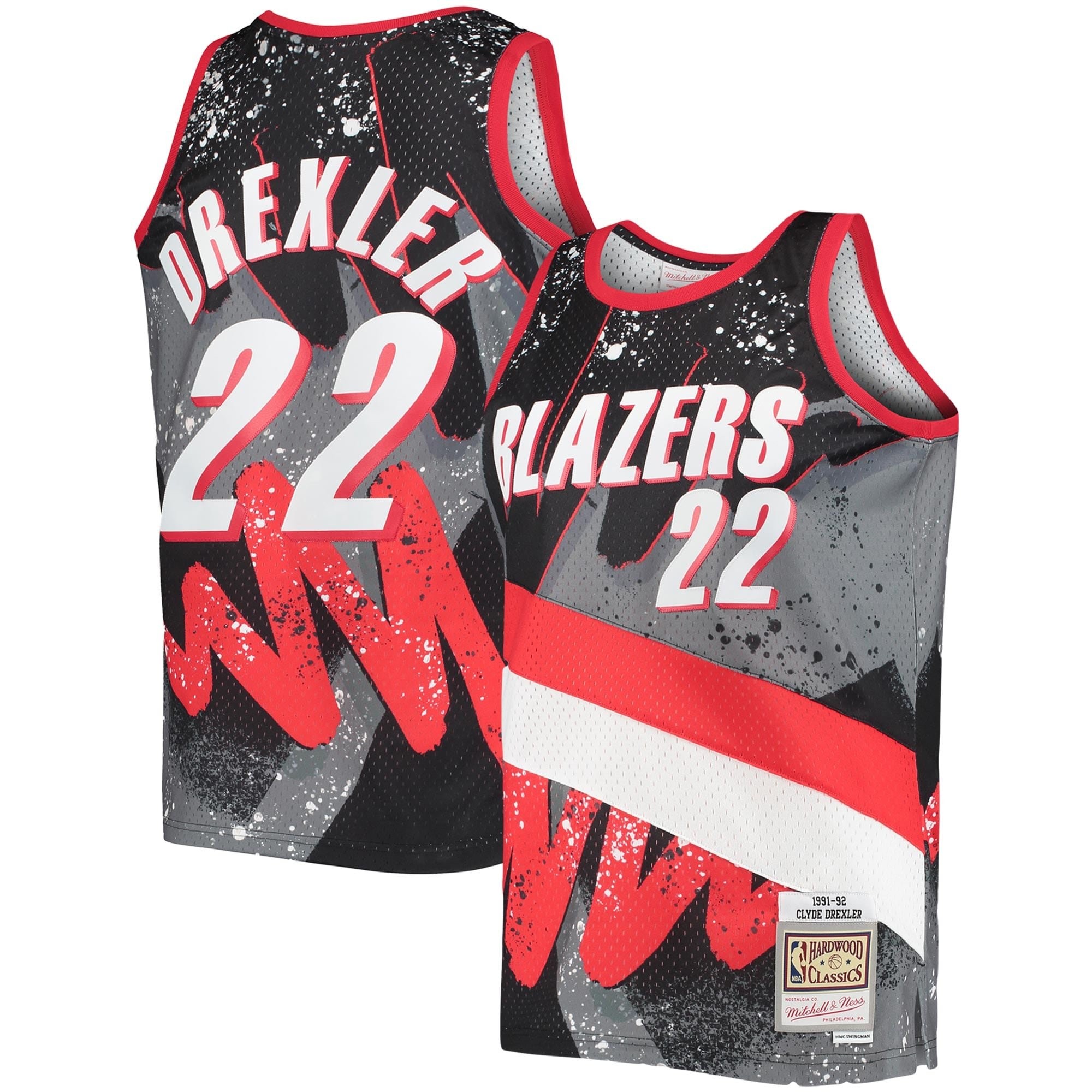 Men's Mitchell & Ness Clyde Drexler Black Portland Trail Blazers 1991/92 Hardwood Classics Swingman Jersey
