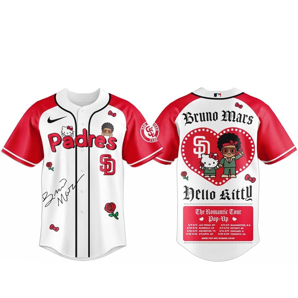 San Diego Padres Bruno Mars x Hello Kitty 2026 The Romantic Tour Baseball Jersey
