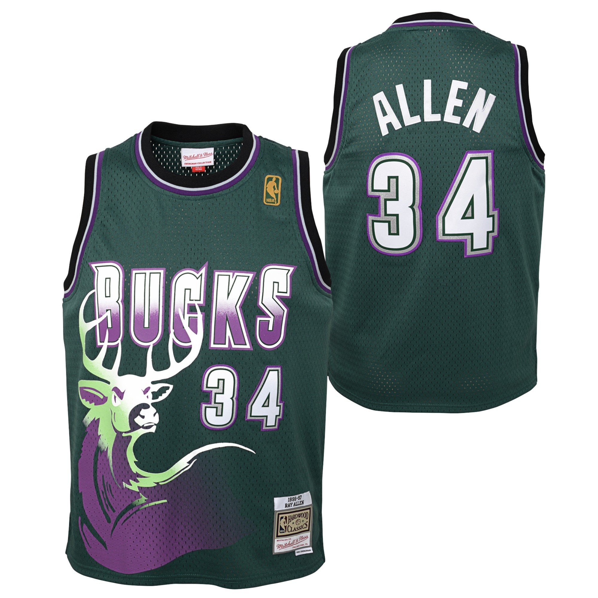 Milwaukee Bucks Ray Allen 1996-97 Hardwood Classics Swingman Jersey Youth Fir Green