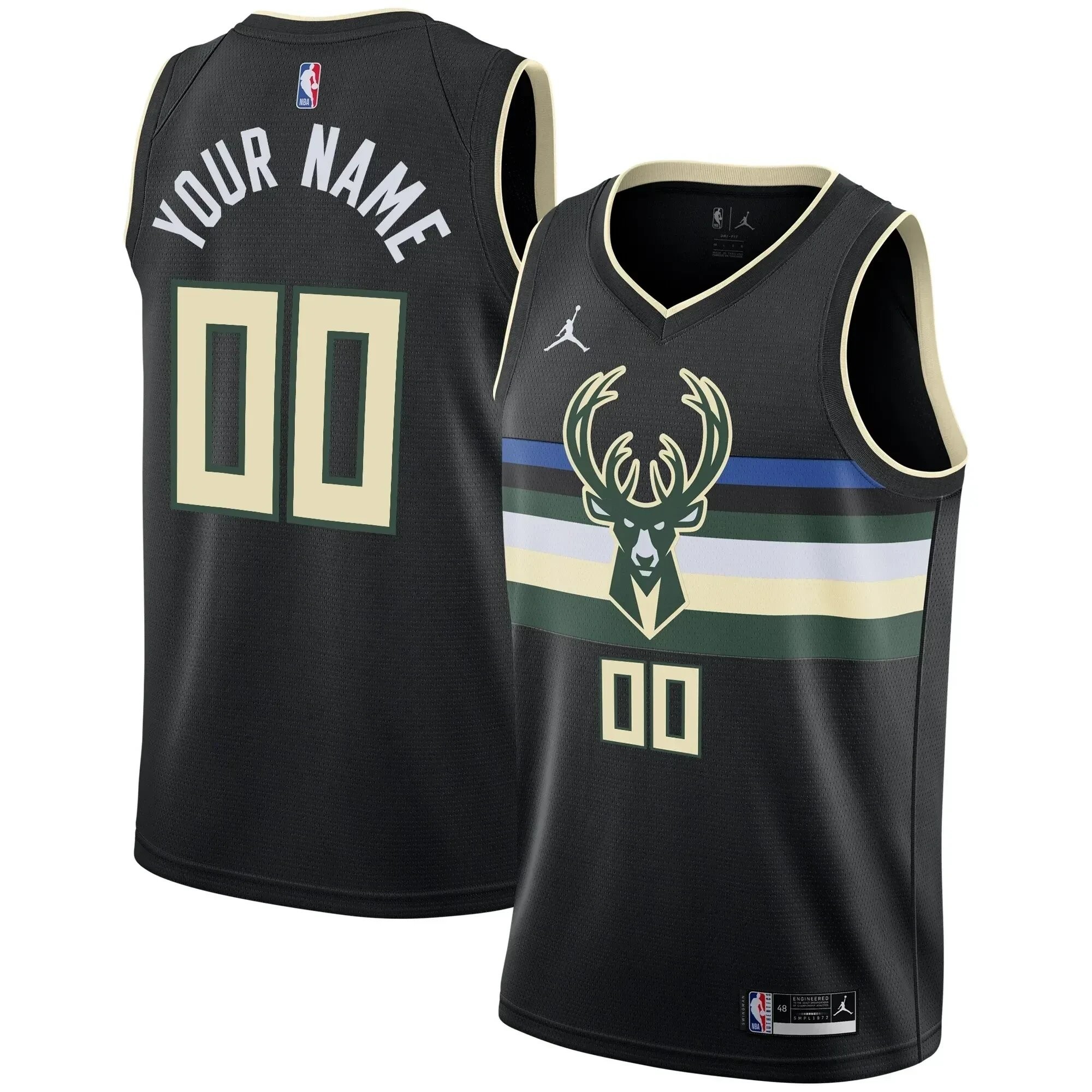 Milwaukee Bucks Swingman Custom Jersey - Statement Edition - Black - Image 4