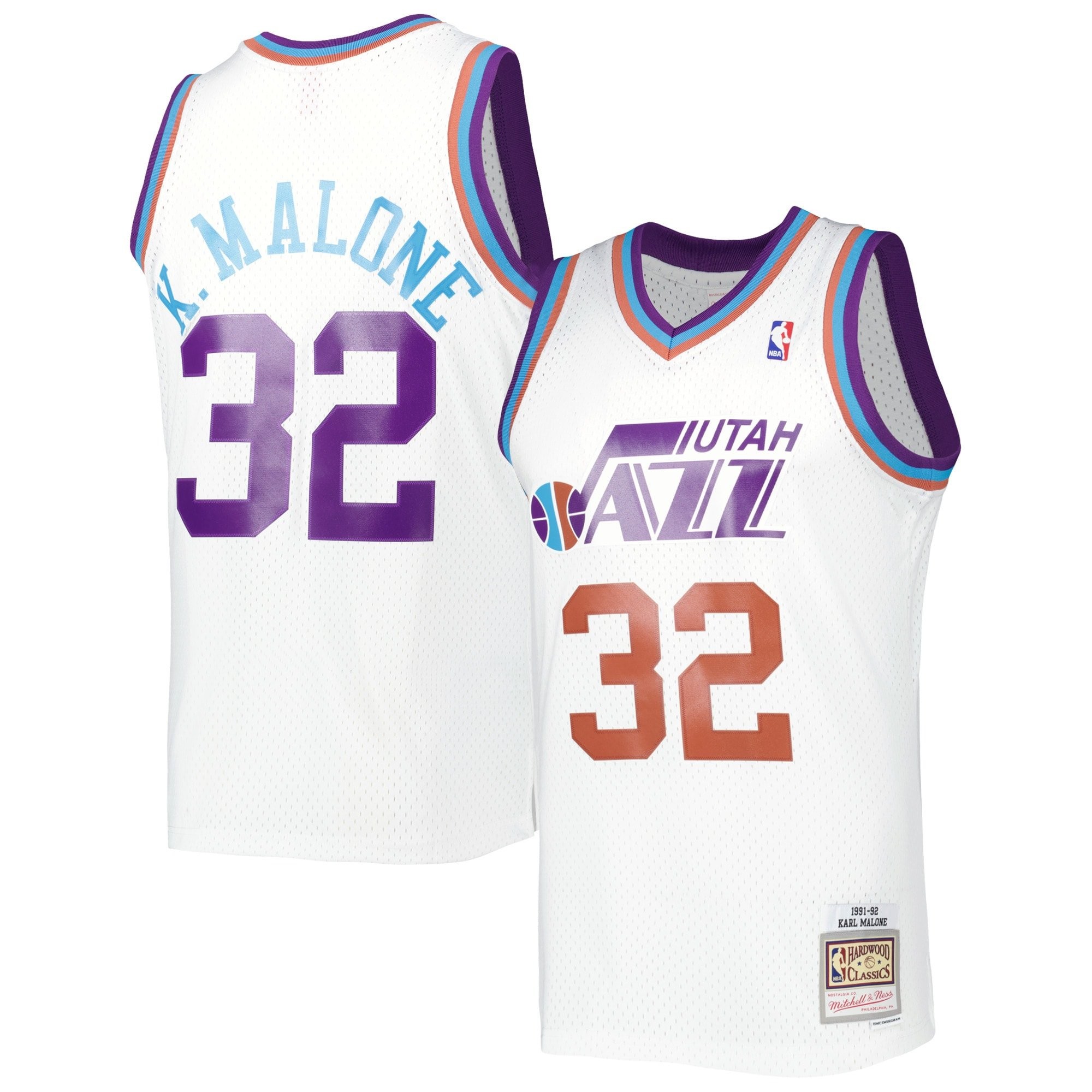 Men's Mitchell & Ness Karl Malone White Utah Jazz 1991/92 Hardwood Classics Reload 3.0 Swingman Jersey