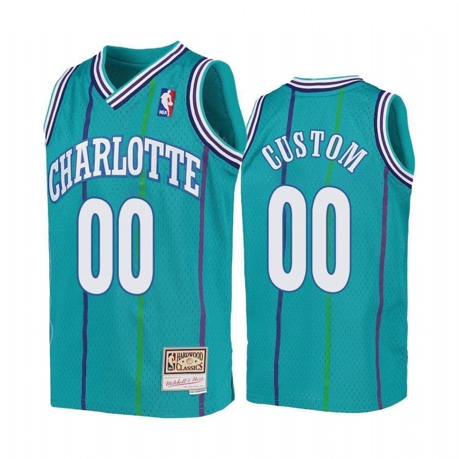 Youth Custom Charlotte Hornets Teal Hardwood Classics Jersey - Unisex Multicolor