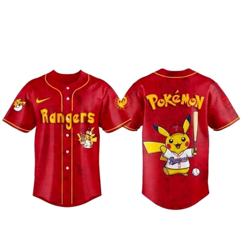 Texas Rangers x Pokemon 2026 Red Baseball Jersey Version 2