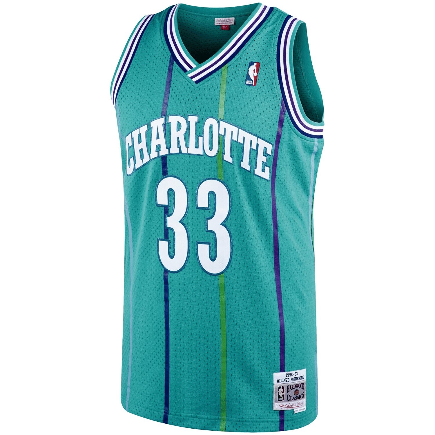 Alonzo Mourning Charlotte Hornets Mitchell & Ness 1992-93 Hardwood Classics Swingman Player Jersey - Teal Jersey - Image 2